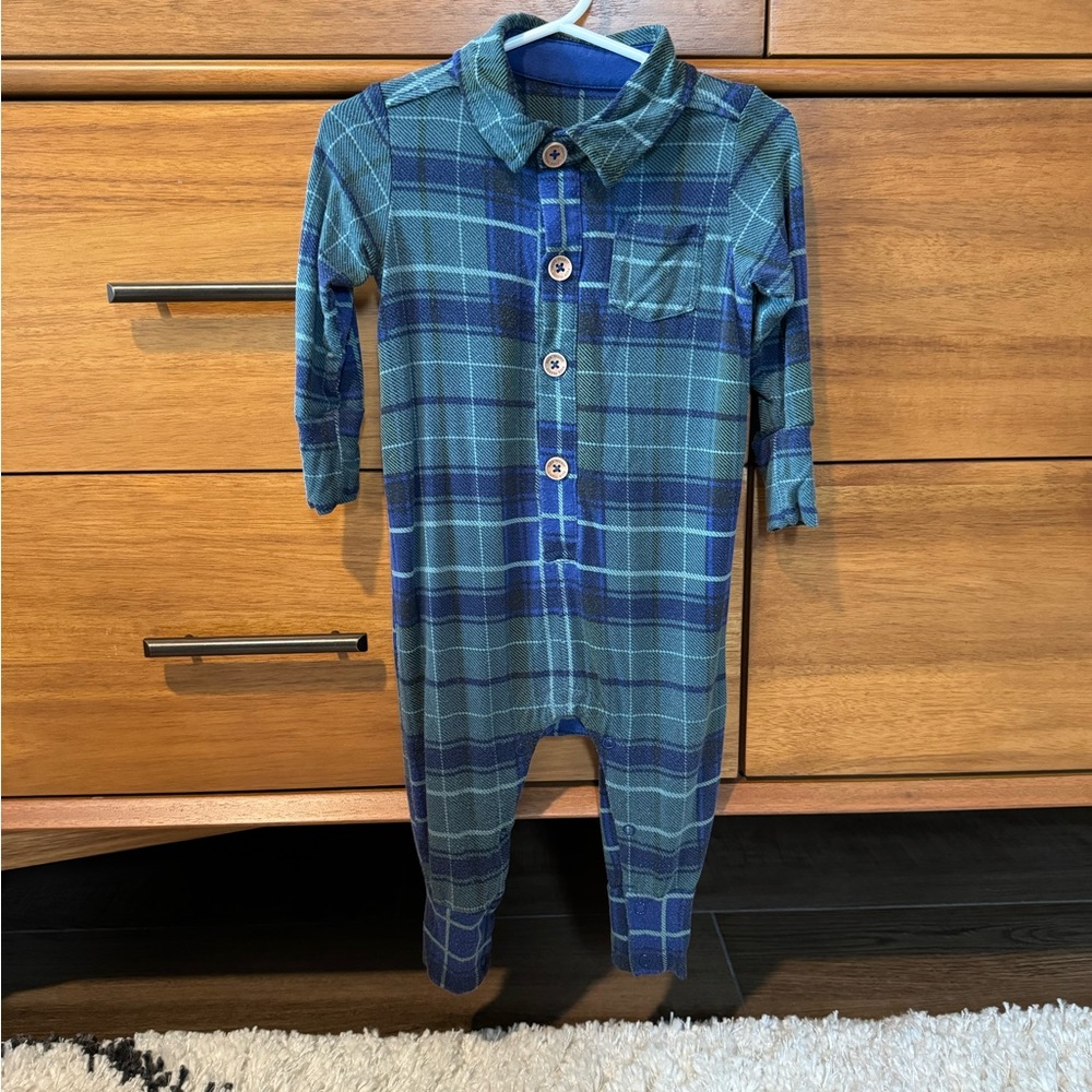 Posh peanut, William plaid bamboo romper 12-18 months
